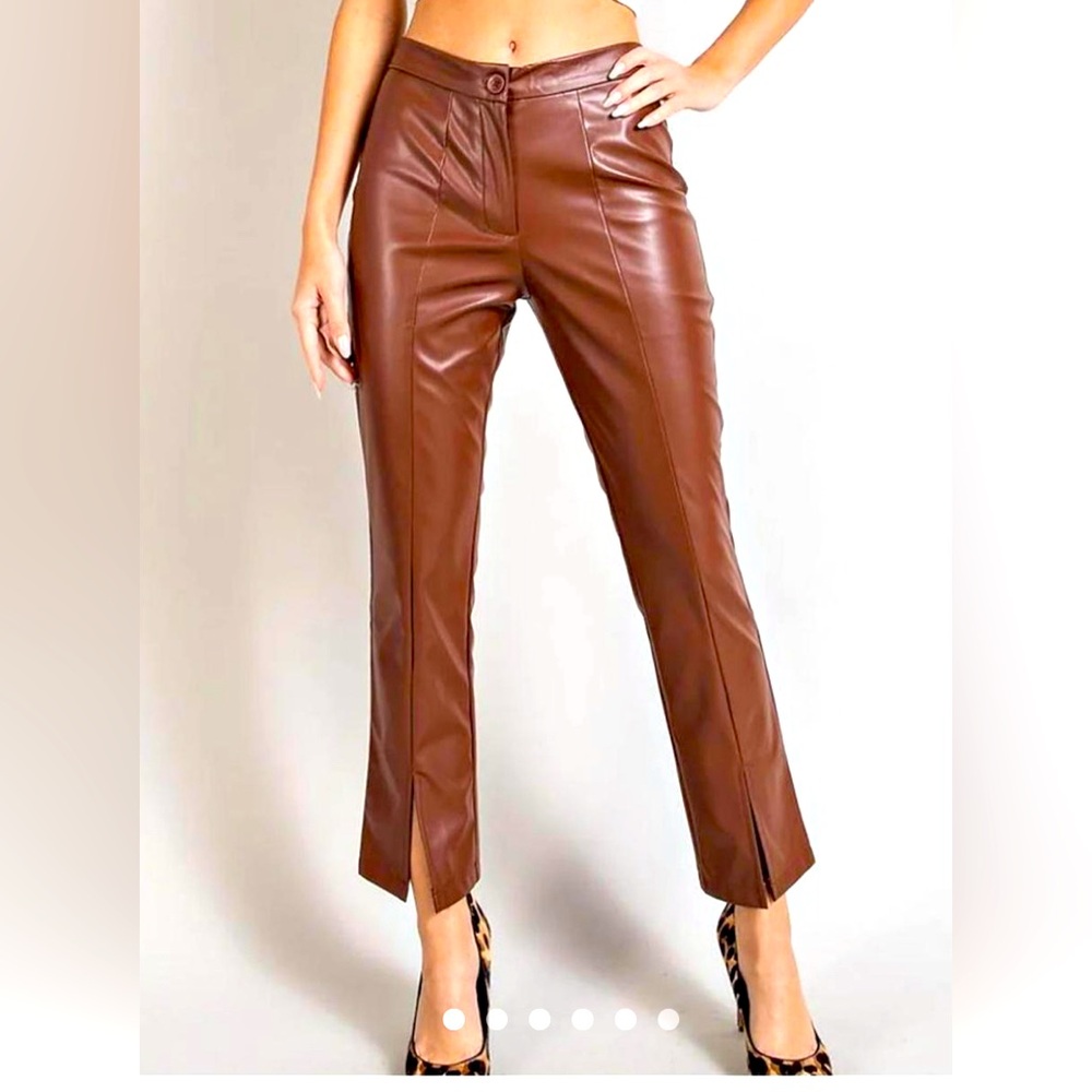 #J134. Wildfox Faux Leather Pants XS Brown Women’s High Rise Straight Leg NWT
